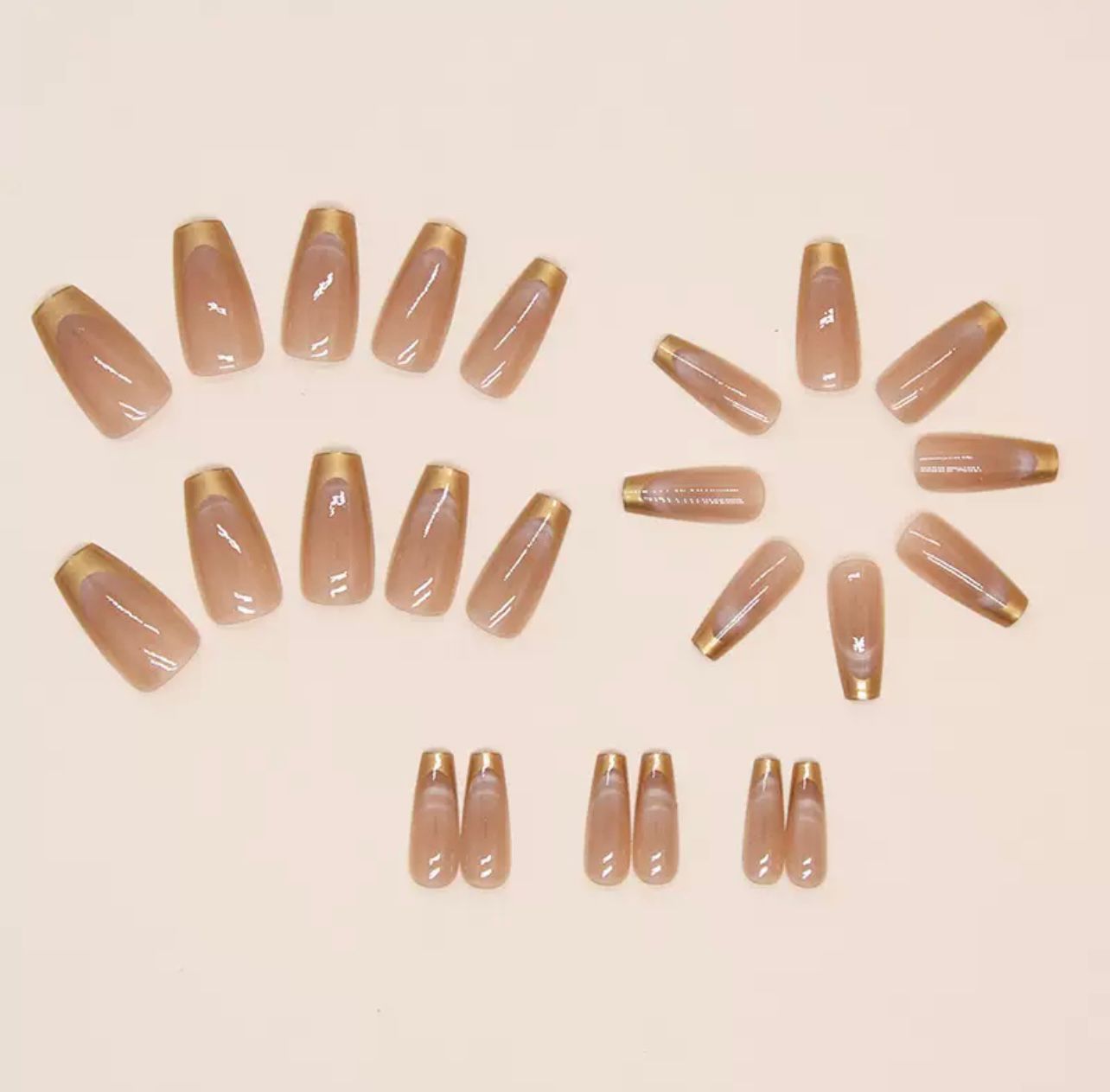 Gold Brown Cat Eye 24Pcs Nails Set