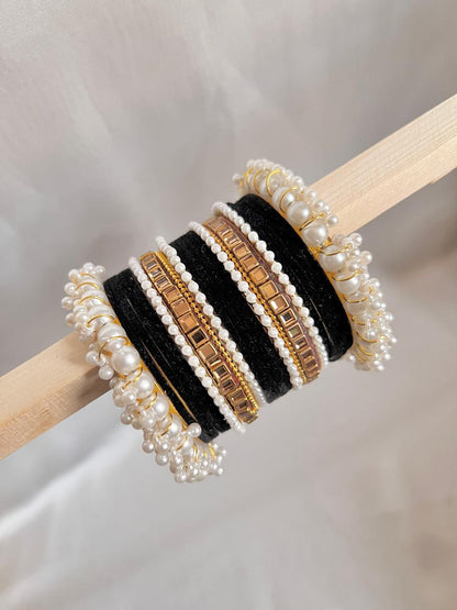 Black Pearl Radiance Metal Bangle Set