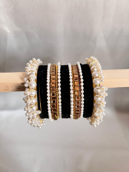 Black Pearl Radiance Metal Bangle Set