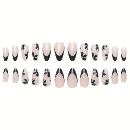 Black French Almond Nail Set